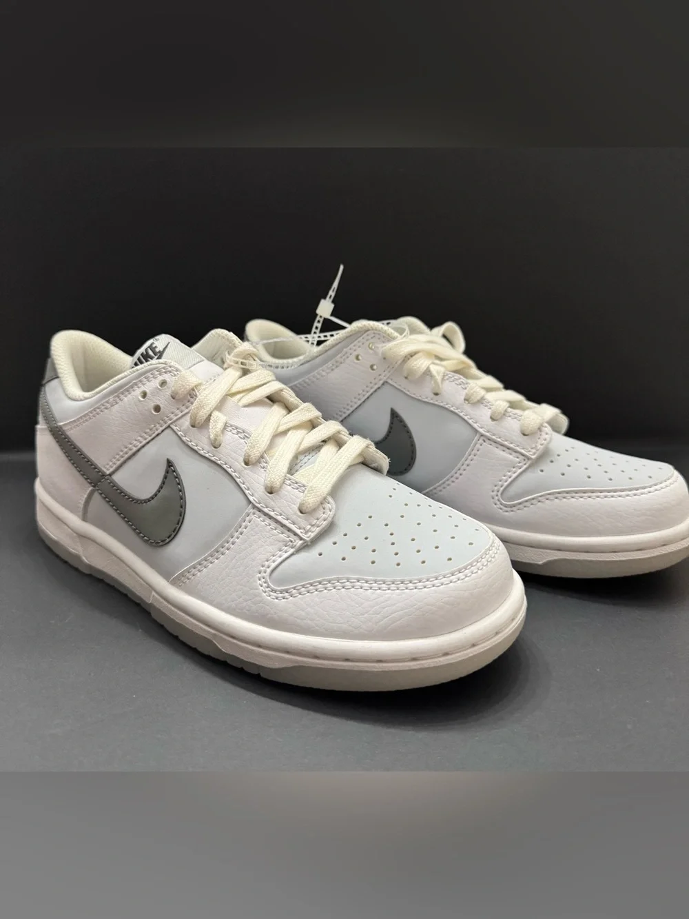 Nike Dunk Low GS “Reflective Swoosh White” Grey Sneakers FV0365 100 Size 4.5Y/6W
